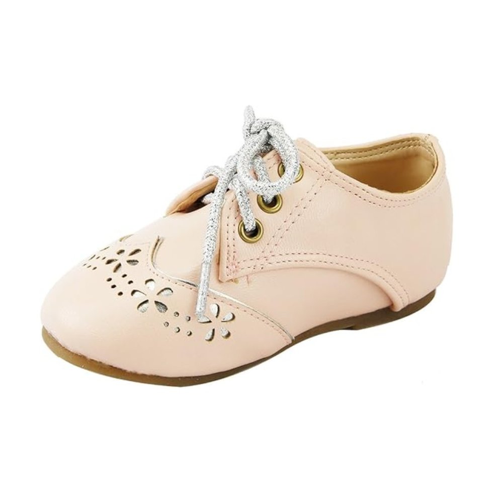 The Doll Maker Toddler Oxford Floral Lace up School Dress Shoes - Pink - Size 5